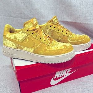 Womens Nike Golden Yellow Velvet/Velour Air Force Ones